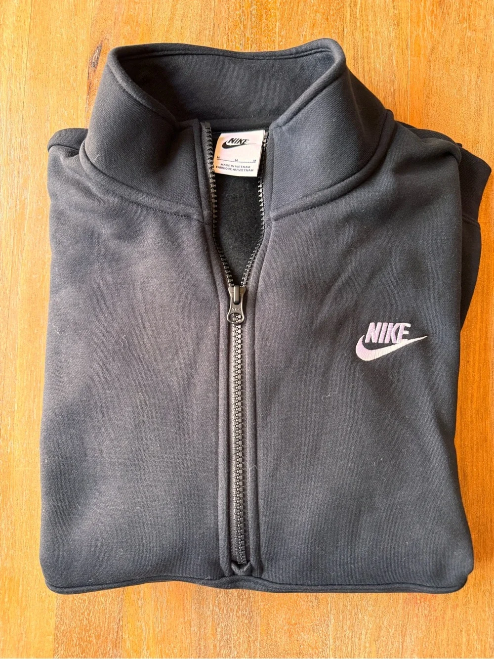 Nike Men’s Black Half-Zip Sweater with White Logo size medium